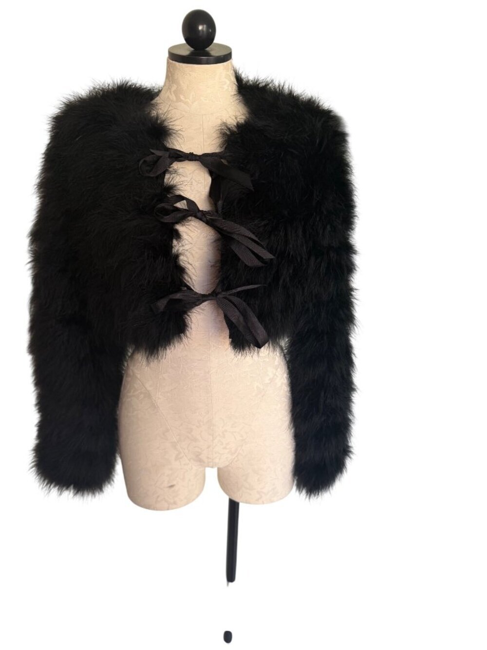 Lapis Womens Feather Long sleeved Cropped Jacket Size M Black Lined Party Y2K